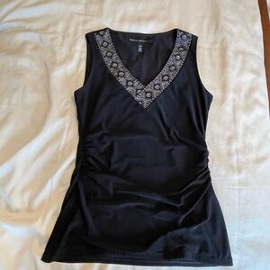 White House Black Market Black Tank Top with Patterned Neckline